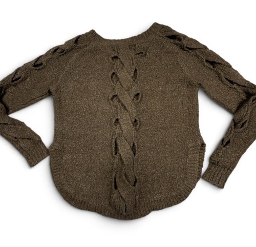 ASTR Brown Bouclé Wool-Blend Fuzzy Cozy Cut Out Braided Open Back Sweater Size S