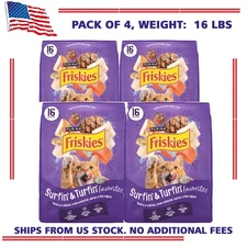 (Pack of 4) Friskies Surfin' & Turfin' Favorites Dry Cat Food, 16 lbs, New