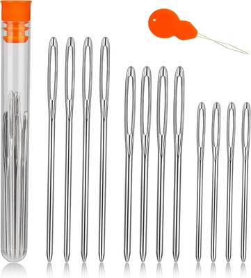 12PCS Large-Eye Blunt Needles   3 Sizes Yarn Needles with Threader (Silver) 