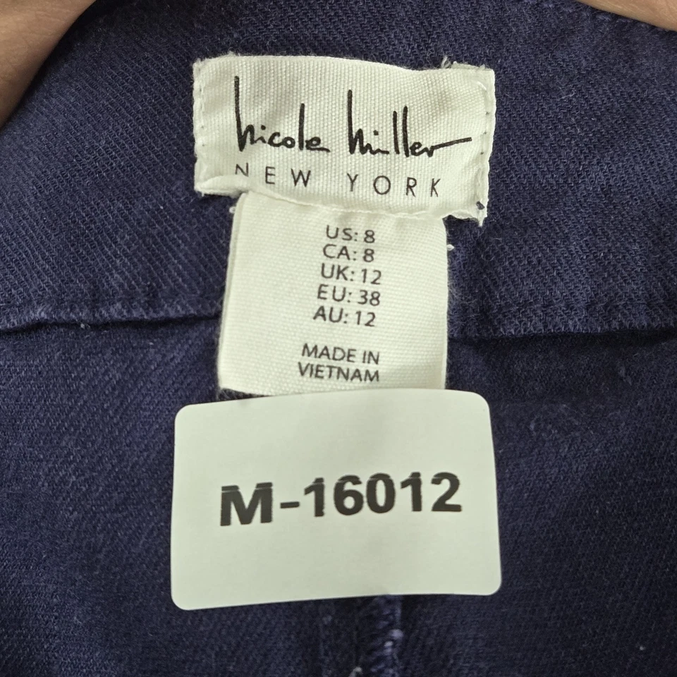 Pantalones de mujer Nicole Miller 8 azul lino rayón cremallera 26" entrepierna pierna ancha Foto 2 de 4