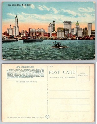 Vintage New York City Skyline Postcard Irving Underhill American Art Pub
