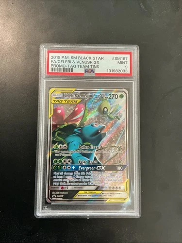 PSA 9 MINT 2019 POKEMON BLACK STAR PROMO #SM167 CELEBI VENUSAUR GX TAG TEAM TINS