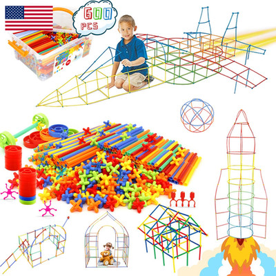 Ggiibro Straw Constructor Toys Stem Building 600Pcs Toy Interlocking Plastic