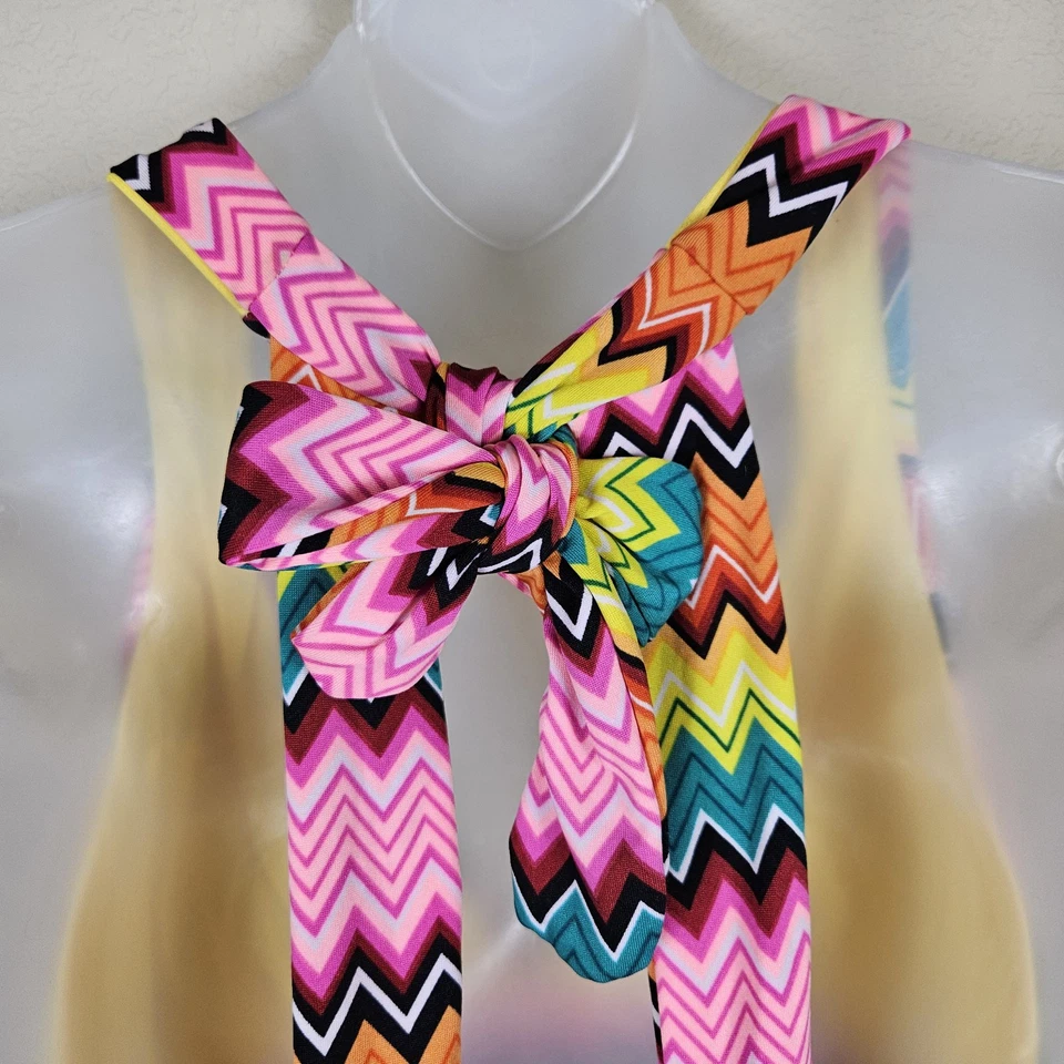 Coogi Y2K Beach Coverup Dress Womens S Chevron Colorful Mini Halter Padded Bra - Image 4 of 4
