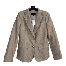 J.Crew Regent Blazer Tan Linen Blend Gold Crest Buttons E9766 Womens Size 4 NEW