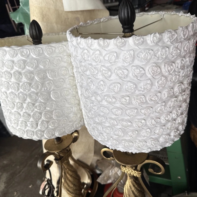 Lamp Shades Pair Of White Rose Buds 10” High