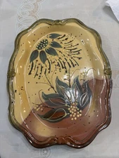 Centrum Ciene by Nanette Vacher Tray | Hand Painted, Floral, Brown, Gold 15x12