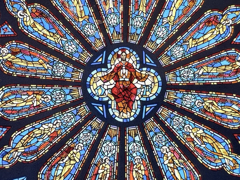 Vintage Glassmasters St John the Divine Rose Window Jesus Suncatcher 10.5”