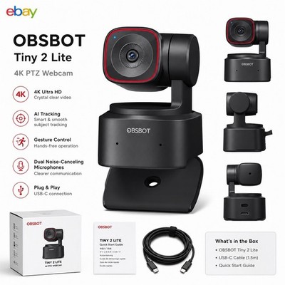 OBSBOT Tiny 2 Lite 4K Webcam PC AI Tracking PTZ Streaming Camera VLOG PRO
