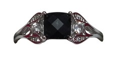 Beautiful Sterling Silver Black Onyx And CZ Ring Size 8