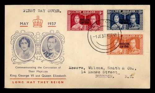 DR WHO 1937 NEW ZEALAND COOK ISLANDS OVPT FDC KGVI CORONATION COMBO M70760