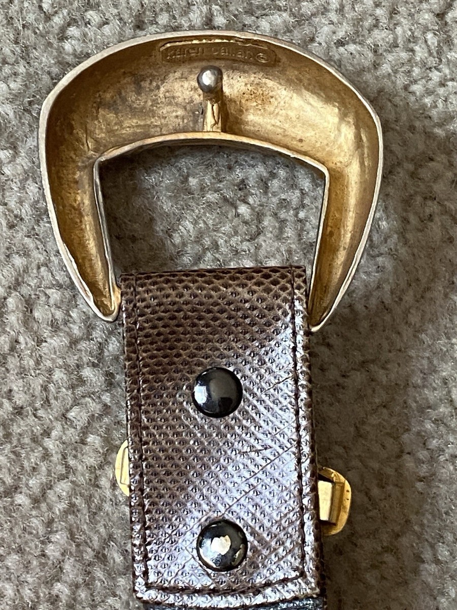 Karen Callan Black Pony Hair Leather Belt Copper-Colored Buckle Size M Inspired by western decorative tradition found in the Texas  main image 4