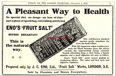 Werbung für ENO'S Obstsalze (4) Vintage Original 1912 Gesundheitsdruck Anzeige 726/43
