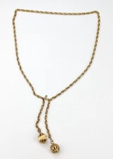 Vintage Emmons Gold Tone Lariat Hollow Ball Pendant Chain Necklace 40"