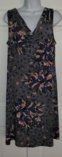 ANN TAYLOR LOFT gray Pink blue Floral Stretch Poly Cowl Neck Pullover Dress M