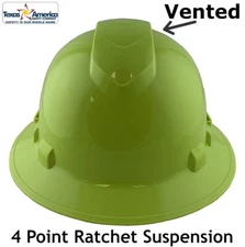 Pyramex Ridgeline Full Brim Vented Hard Hat with 4 pt suspension - Lime