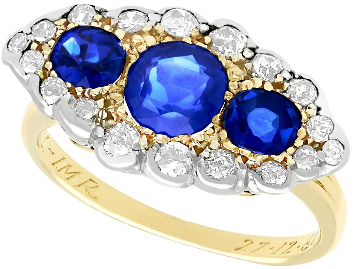 Antique 1.48 Ct Sapphire and 1.04 Ct Diamond 18k Yellow Gold Dress Ring |  eBay