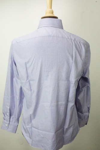 Isaia Cotton White Purple Houndstooth Plaid Spread Collar Shirt 17 BRAND NEW - Picture 6 of 6