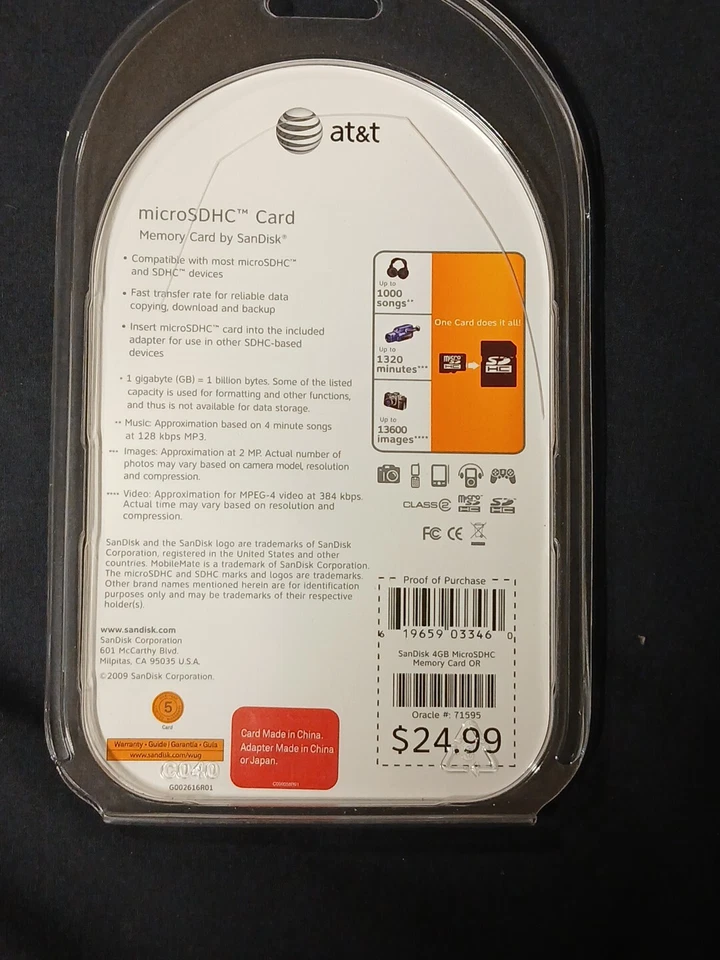 Sandisk 4GB Micro SDHC Memory Card and Adapter AT&T NEW - Image 2 of 4