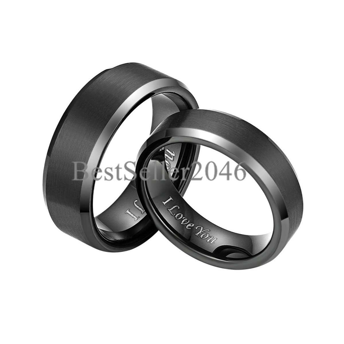 2pcs His and Hers Tungsten Engagement Wedding Ring Set Couple I LOVE YOU  Bands