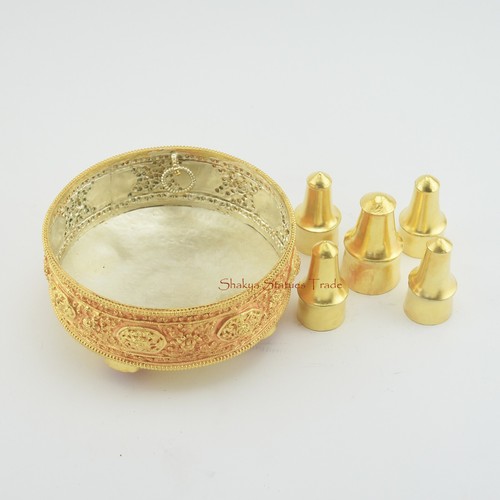 Juego de mandala Torma de cobre chapado en oro tallado a mano de fina calidad de Patan, Nepal - Imagen 7 de 7