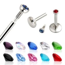 INTERNALLY THREAD CRYSTAL GEM STONE MONROE LABRET TRAGUS NOSE STUD EAR LIP BAR