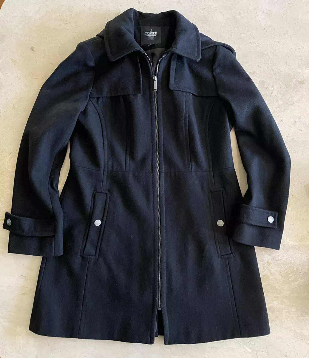 Tower London Fog Wool Blend Coat Peacoat Womens Medium Black