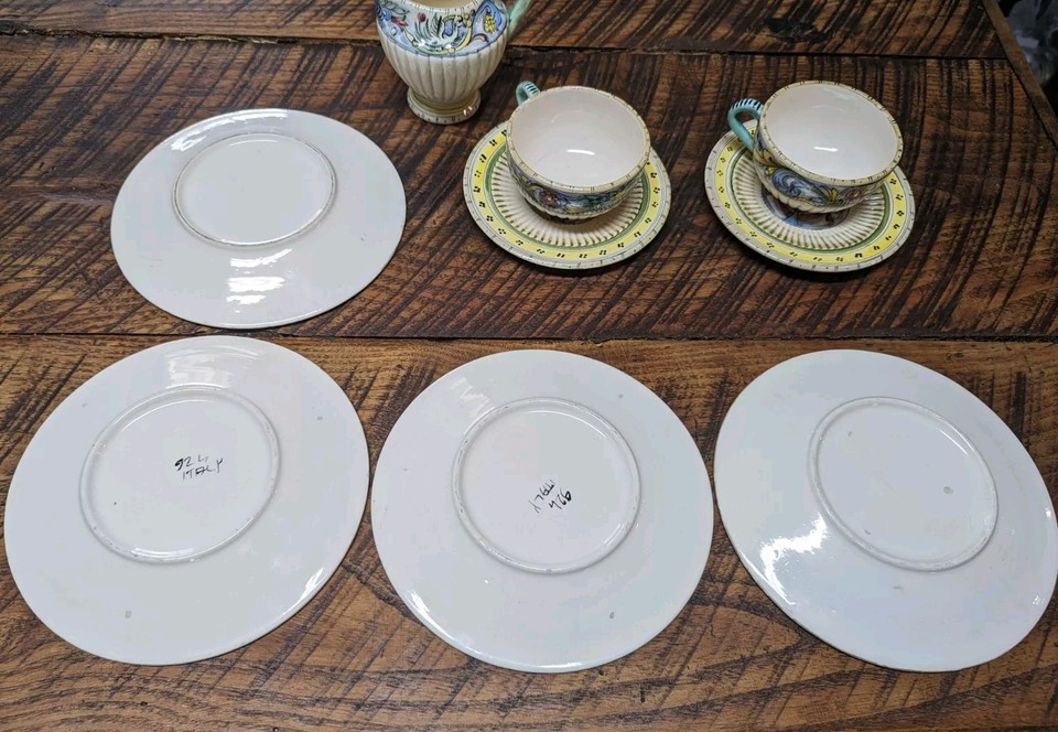 Antique Italian Hand Painted Dining Set Pitcher Plates Set Of 9 Spanish