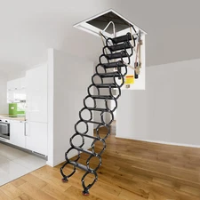 Hidden Telescopic Folding Ladder White Attic Pull Down Ceiling Stairs 12 Steps