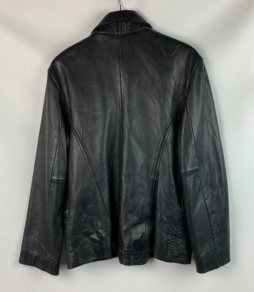 IZZI Jacket Black Leather Collared Zip Front Pockets Lined Size M - Image 2 of 4