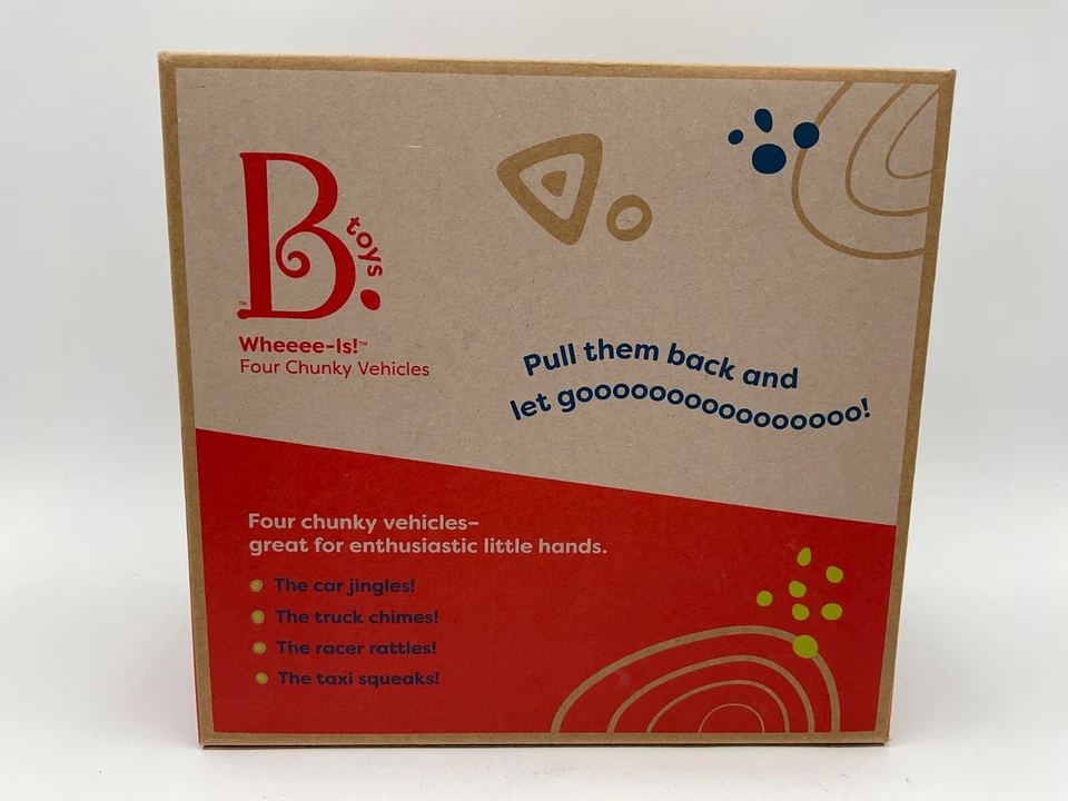 НОВЫЙ B. Toys Wheeee-ls! НАБОР ИЗ 4 мягких пластиковых массивных машинок PULL BACK - Изображение 2 из 4