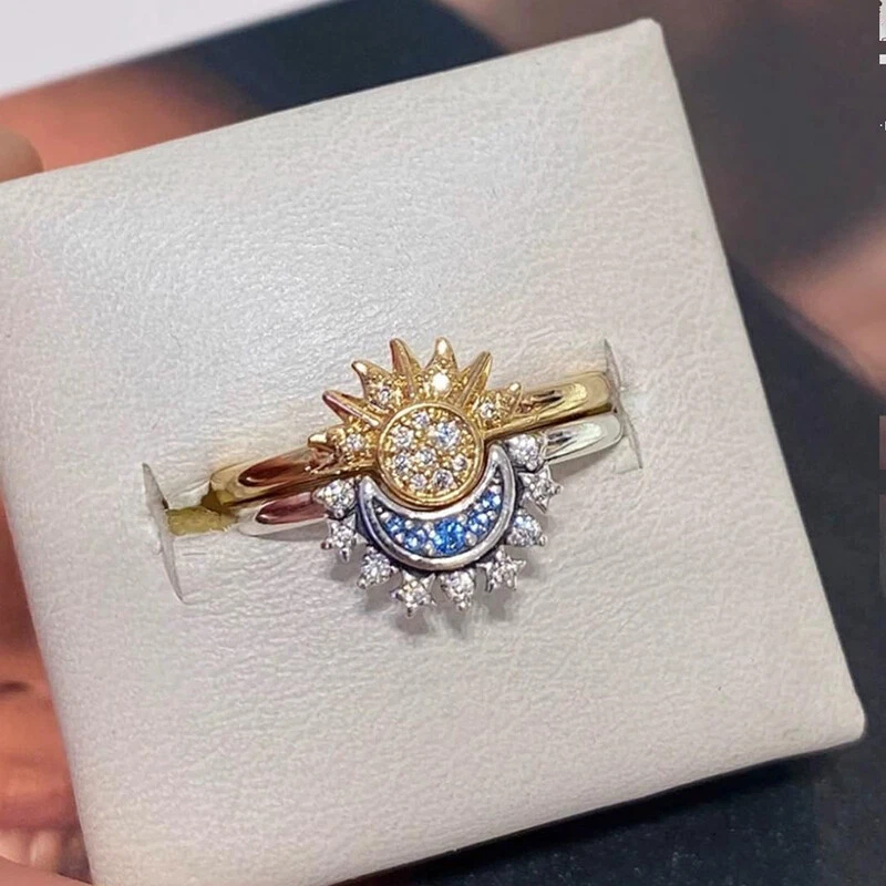 Sun and moon ring silver deals