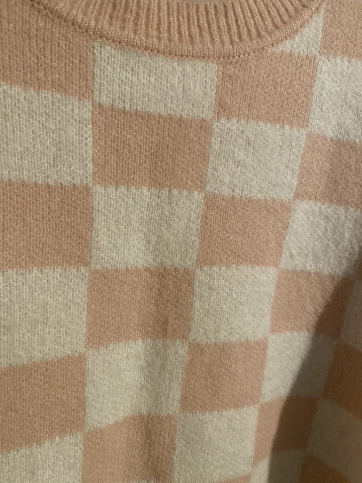 Suéter xadrez Forever 21 rosa e branco manga longa 0X - Imagem 4 de 4