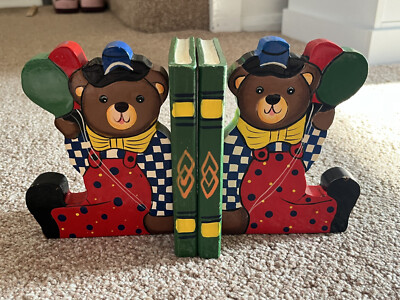 Teddybär mit Luftballons Design Holz bunt Tiermotiv Buchstützen 20 cm