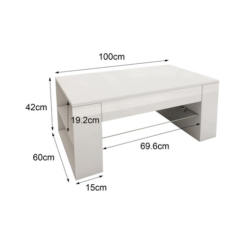Mesa de centro blanca con balda de vidrio mueble auxiliar de salón 100x42x60 cm - Imagen 4 de 5