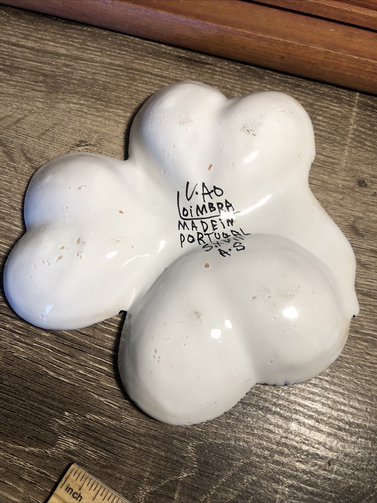 Coimbra Ceramica Portugal Clover Blue White Trinket Dish Vintage Signed Rare B9