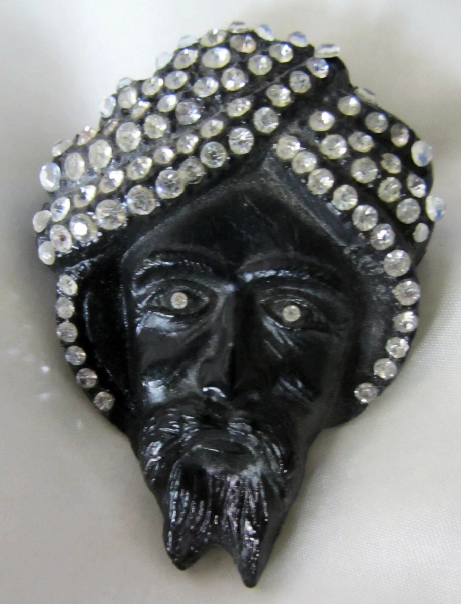 Vintage Blackamore Brooch Pin with Rhinestone Turban 3