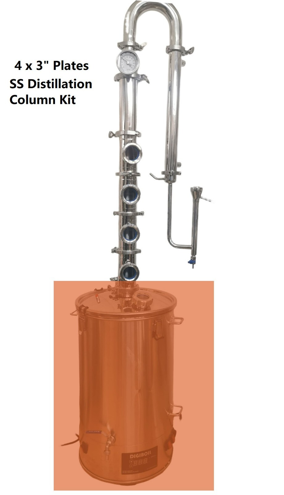 StillMate Full Stainless Steel 4x3" Bubble Plates Modula Distillation Column