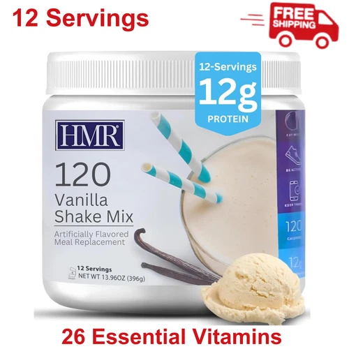 HMR 120 Vanilla Shake Powder, Meal Replacement, 12g Protein,12Serv, 120 Calories