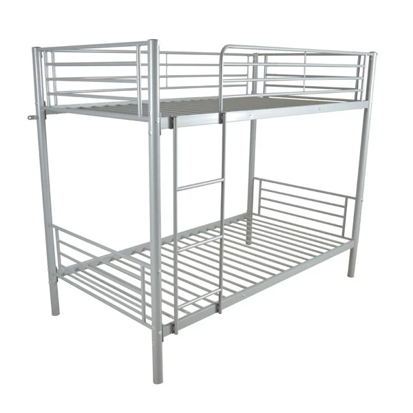 Twin Over Twin Bunk Beds Kids Teens Adult Dorm w/Ladder Iron Bed Frame Gray - Image 3 of 4