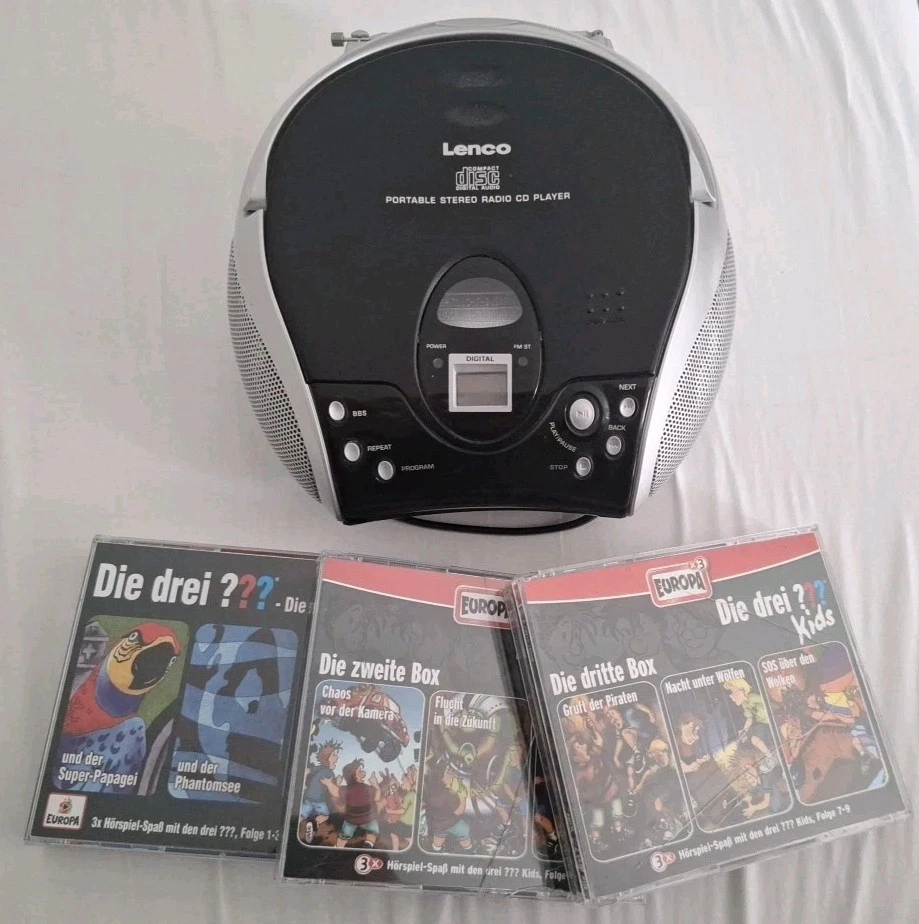 Tragbarer CD-Player Lenco mit Radio inkl. Hörspiel Die drei ??? Folge 1-9 TOP