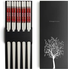 Chopsticks, 5 Pairs Ceramics Chopsticks, 9.5 Inch Reusable Chopsticks Dishwasher