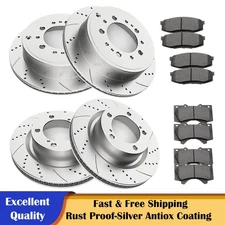 Fit 2016-2021 Toyota Tundra Sequoia LX570 Front Rear Slotted Rotors Brakes Pads