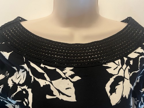 Top donna Ralph Lauren grande cotone nero e perla scollo all'uncinetto floreale nuovo con etichette - Foto 6 di 6