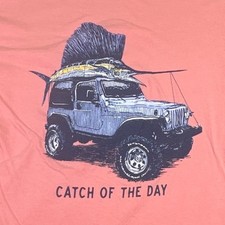 Southern Lure Men's T-Shirt "Catch Of The Day" Marlin Jeep Saltwater Coral Large