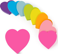 Heart Sticky Notes 3x3 in, 8 Pads, Super Cute Bright Color Strong Adhesive Post,