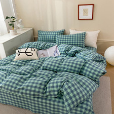 Green Gingham Comforter Set - 3-Piece Full Bedding Set with Pillowcases