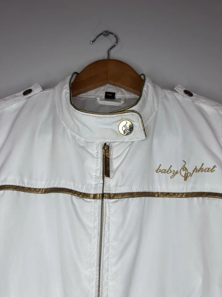 BABY PHAT BOMBER JACKET Vintage Y2K Women’s Large Sequin Gold Accents Captain - Image 4 of 4