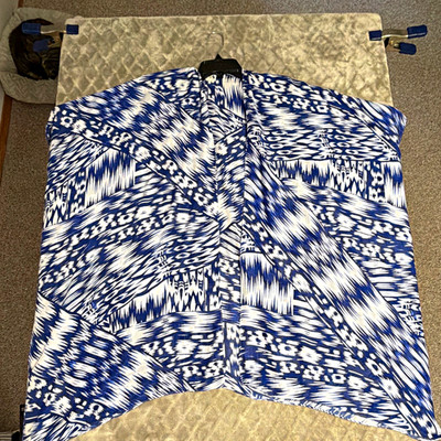 Michael Stars Blue White Geometric Open-Front Draped Kimono Top One Size