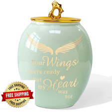 LINES ARTE Ceramic Cremation Urn for Ashes - Adult, Pet, Green - 6.7" H